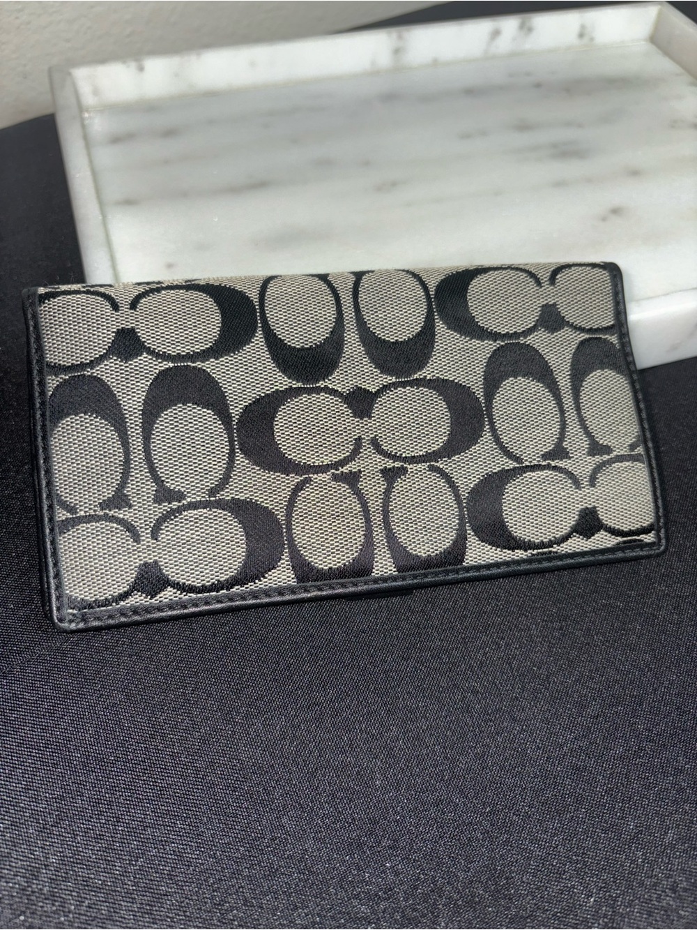 Coach Signature Jacquard Long Wallet Checkbook in Black